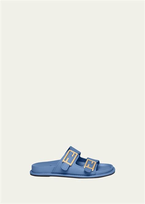 fendi slides blue|fendi leather flat slides.